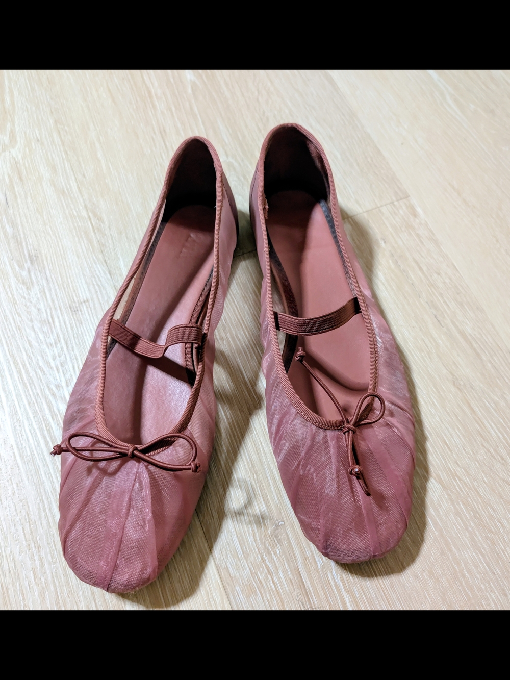 Zara Pink Mesh Ballet Flats Bow Elastic Strap Shoes Size 8.5 Pleated Ballerina - Picture 5 of 5